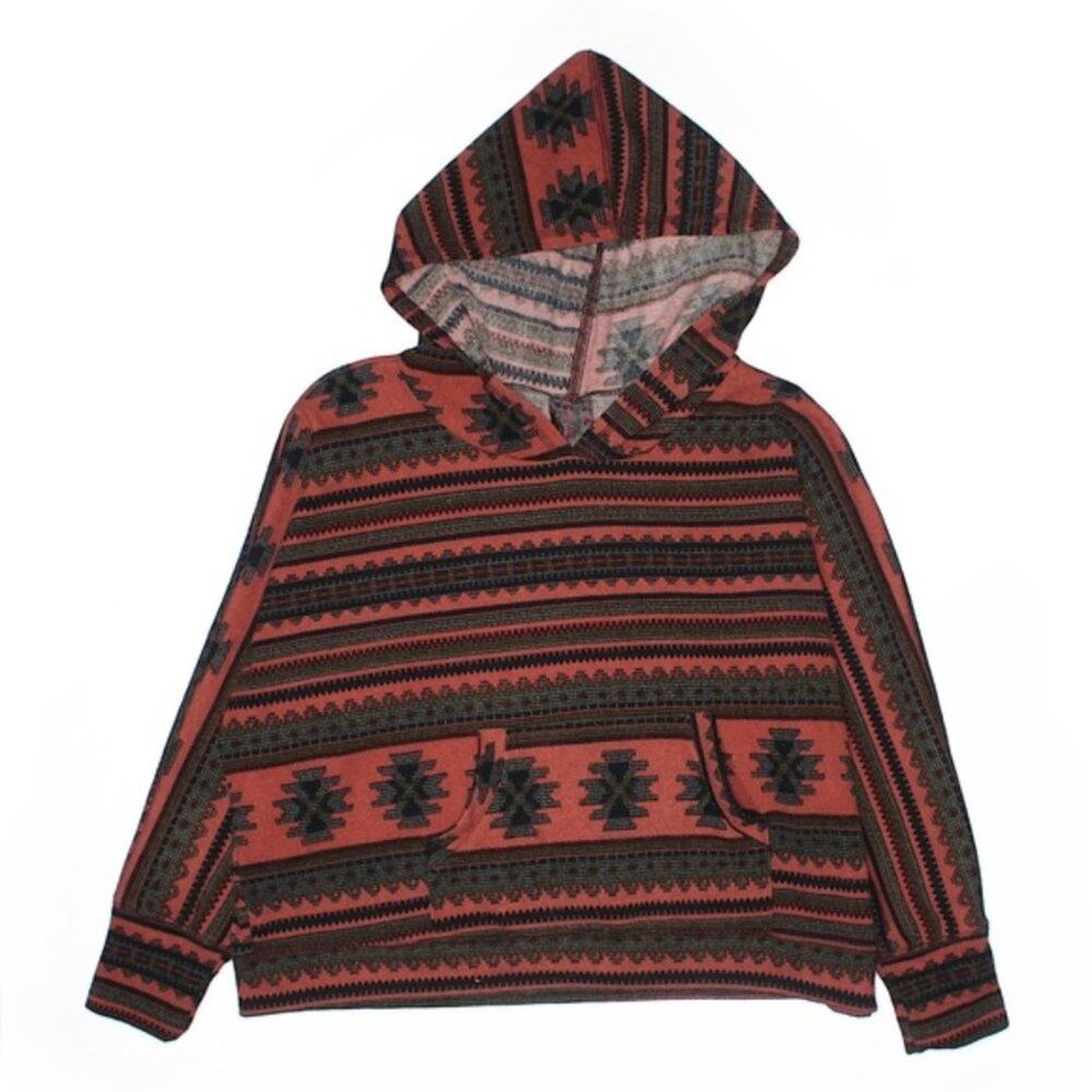 WallpapHER dusty red boho tribal striped pullover hoodie sweater